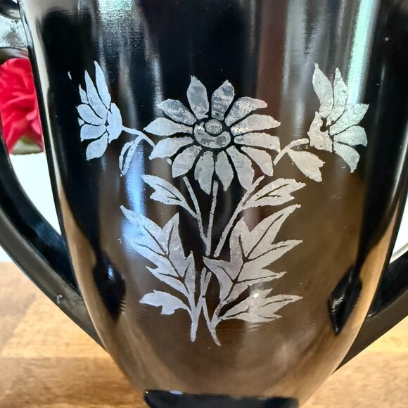 Black Amethyst Art Deco Style Trophy Vases Etched Floral and Dancing Nymph Decor - Picture 7 of 8